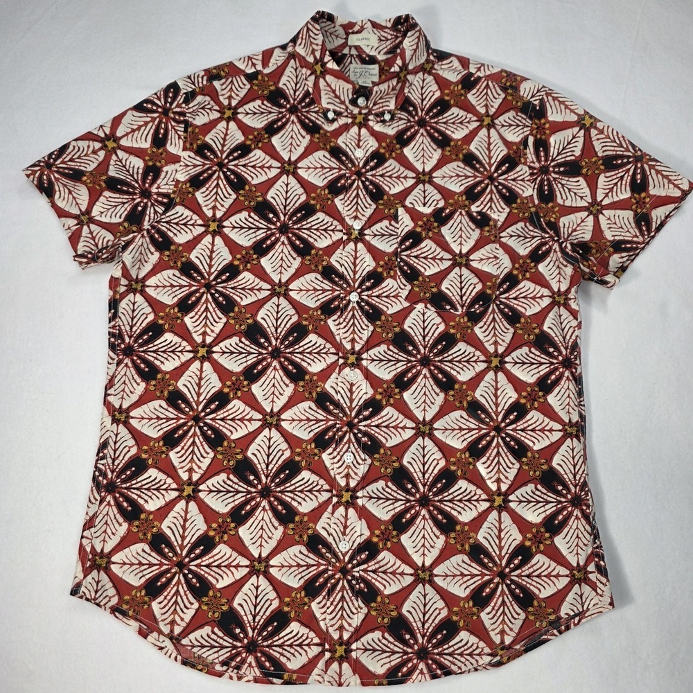 J.Crew Mens Classic Fit Short Sleeve Med Batik Floral Button Down Shirt Resort